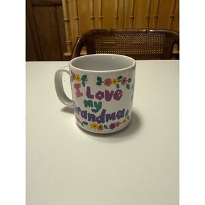 Vintage Russ Berrie I Love My Grandma Floral Coffee Mug White Ceramic 12300